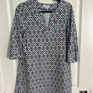 Jude Connally Navy, Green and White Geometric Tunic Dress